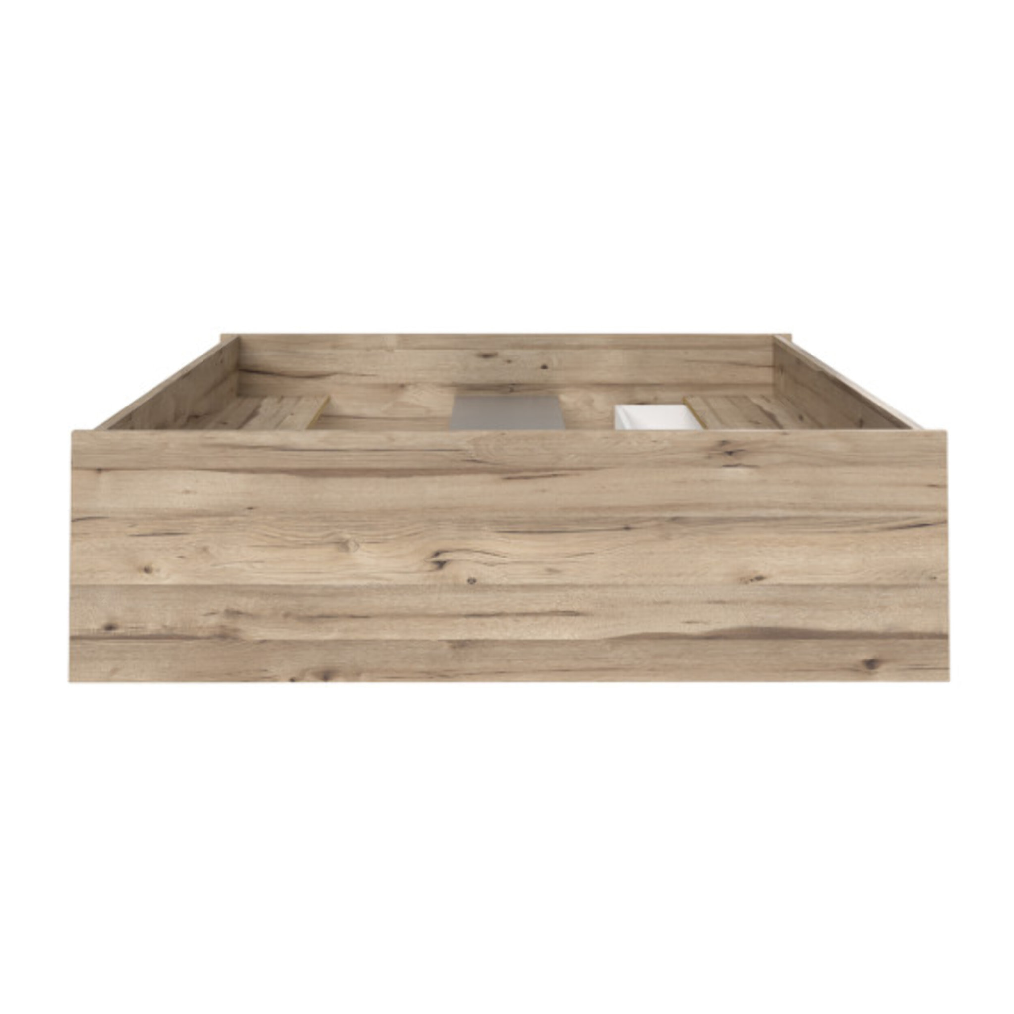 Lit double 140x190cm avec tiroirs effet bois chêne naturel et blanc mat - WANDA