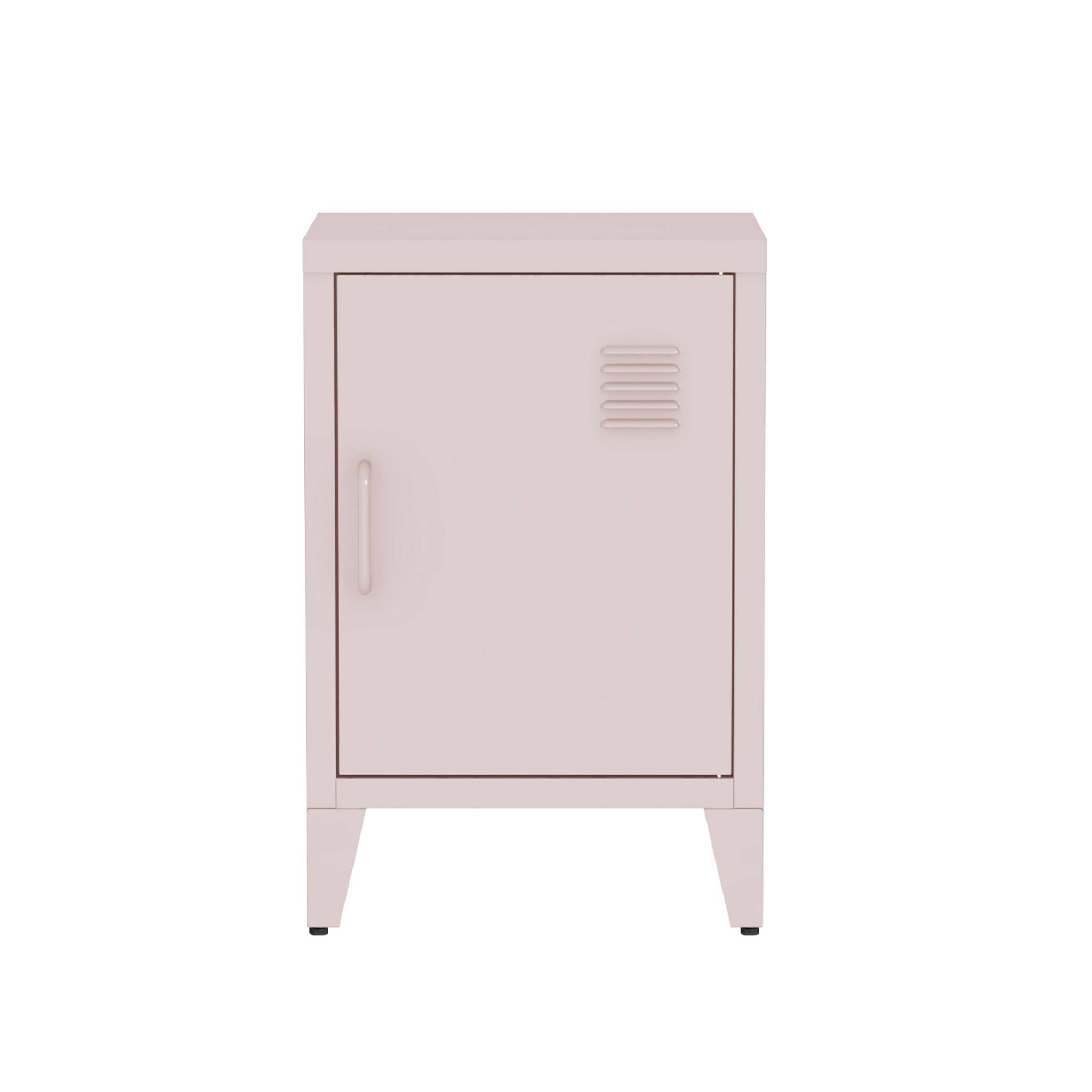 Table de chevet en acier rose. 1 porte. casier