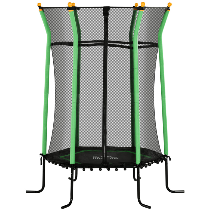 Trampoline enfant dia. 1,63 x 1,9H m filet de sécurité porte zippée 6 poteaux rembourrés inclus charge max. 50 Kg vert noir
