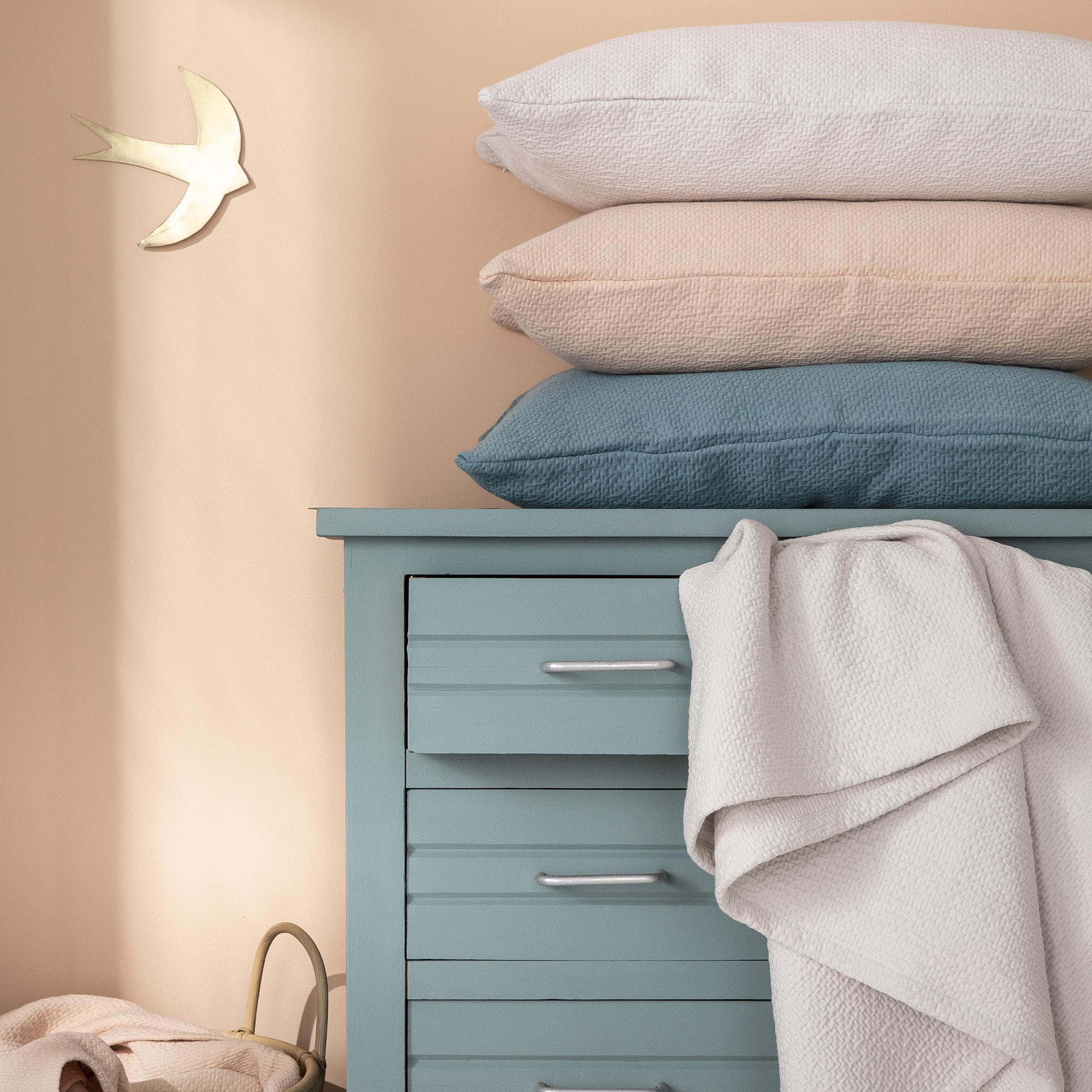 Housse de coussin unie texturée en jacquard de coton, POÈME, Greige