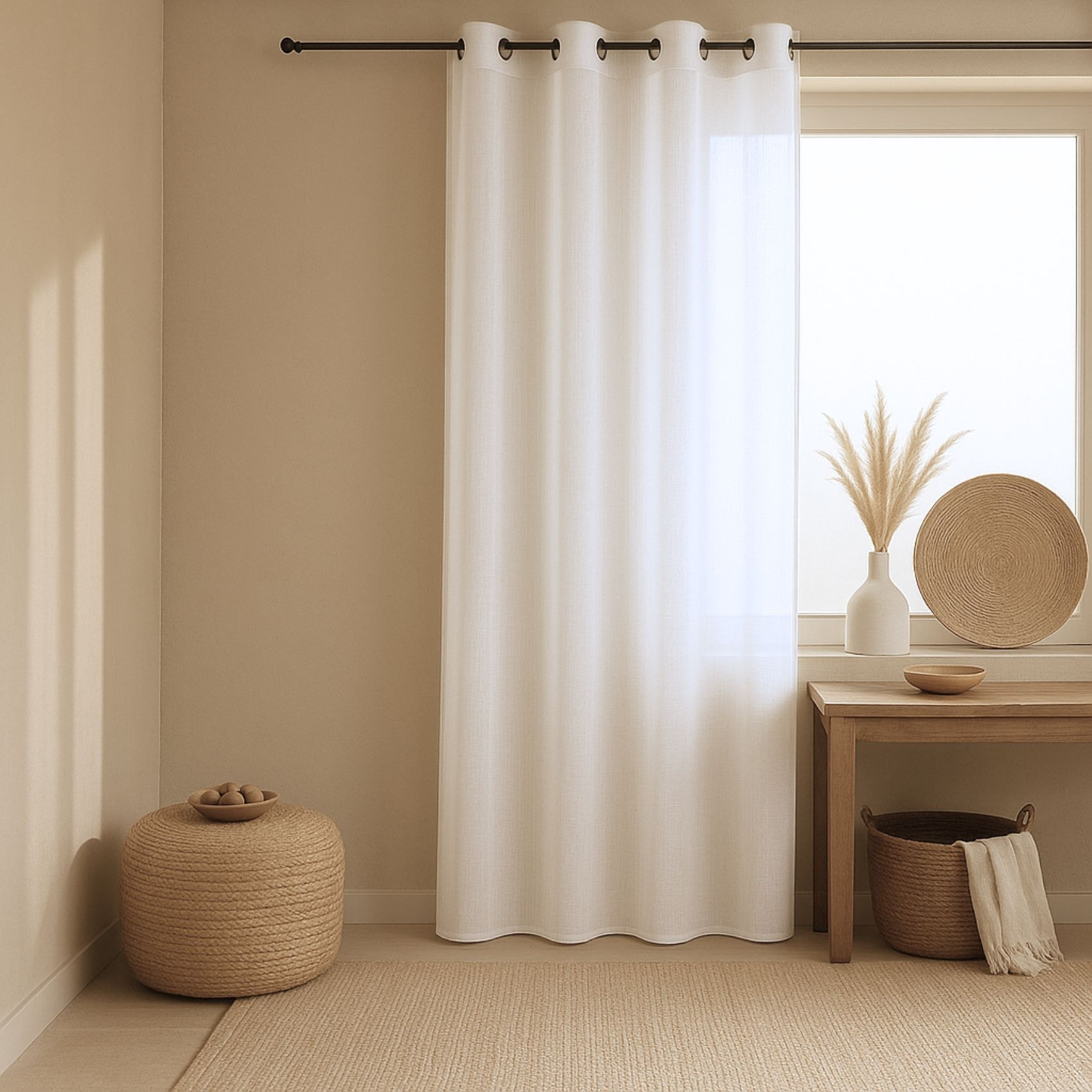 Voilage   - Effet lin fluide - Blanc