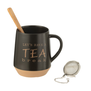 J-Line tasse à thé + cuillère + boule à thé - céramique - noir - boîte cadeau