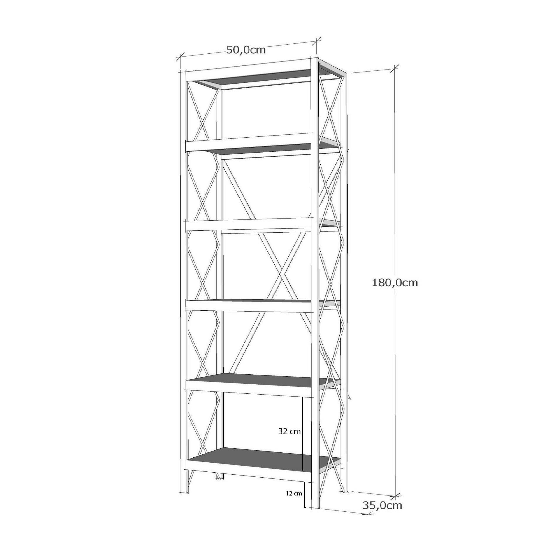 Libreria Dpoll, Scaffale da ufficio, Mobile portalibri, Biblioteca, 50x30h180 cm, Quercia e Nero