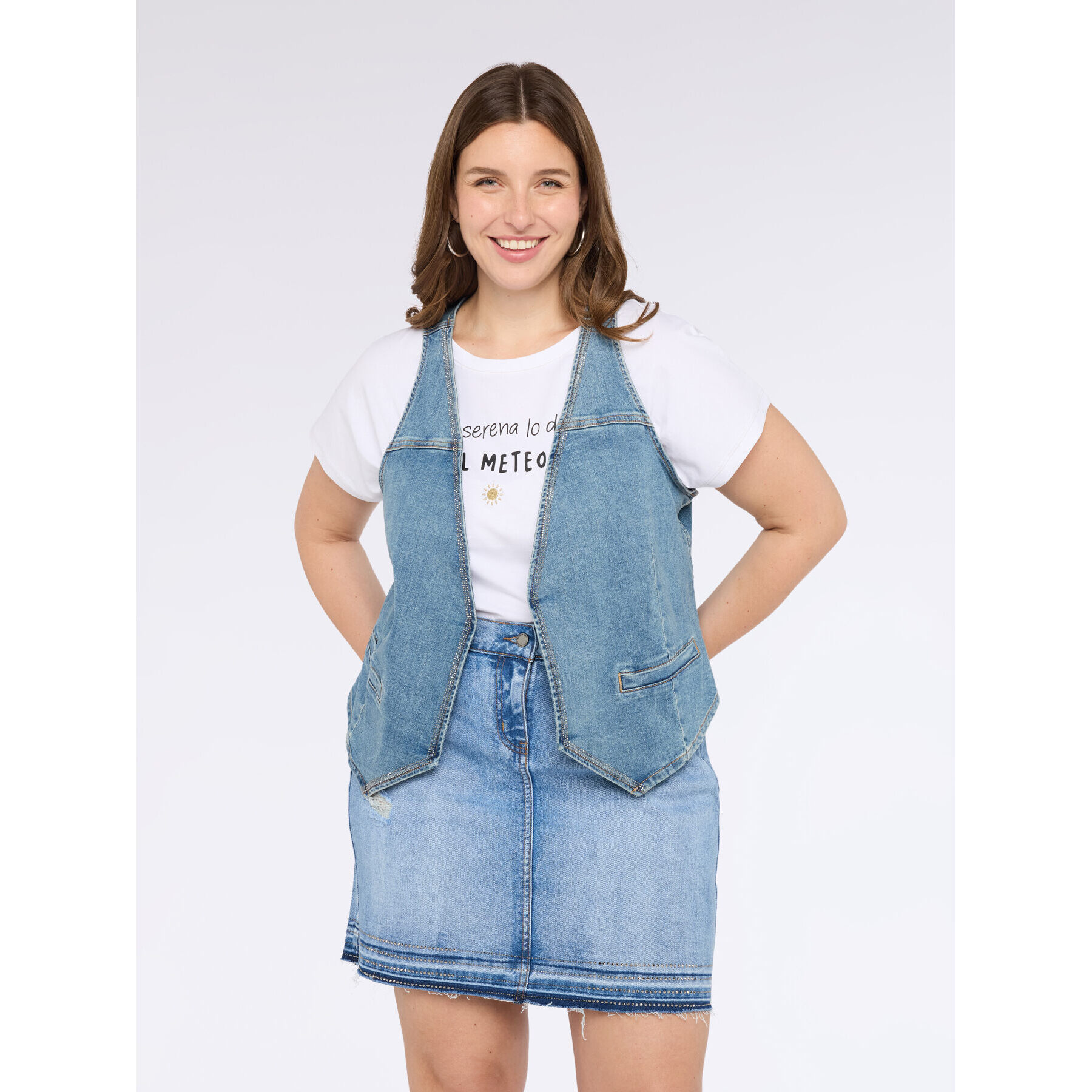 Fiorella Rubino - Gilet denim con applicazioni luminose - Azzurro