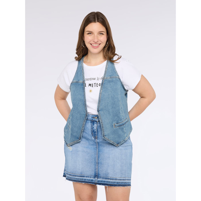 Fiorella Rubino - Gilet denim con applicazioni luminose - Azzurro
