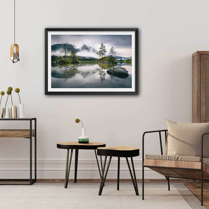 Affiche paysage matin pluvieux en bavière Affiche sous cadre noir
