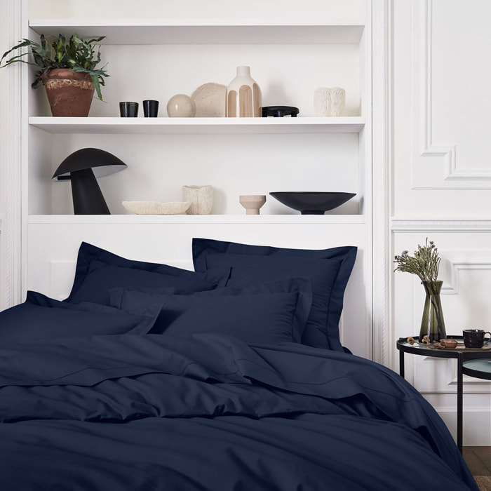 Housse de couette unie en percale de coton, PREMIÈRE, Bleu Nuit