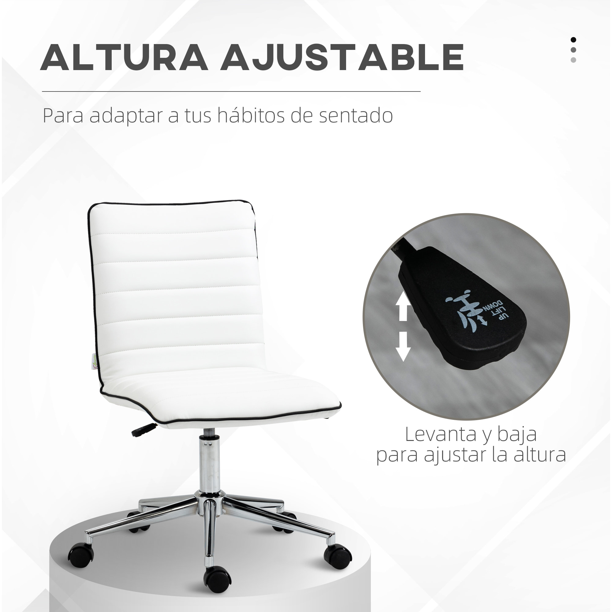 Silla de Oficina Ergonómica Silla de Escritorio Giratoria con Altura Ajustable Respaldo Tapizado en Piel Sintética Carga 120 kg 47x57x76,5-86,5 cm Blanco