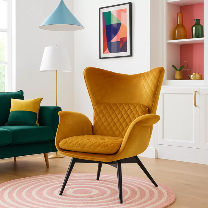 Fauteuil Tudor velours ocre Kare Design