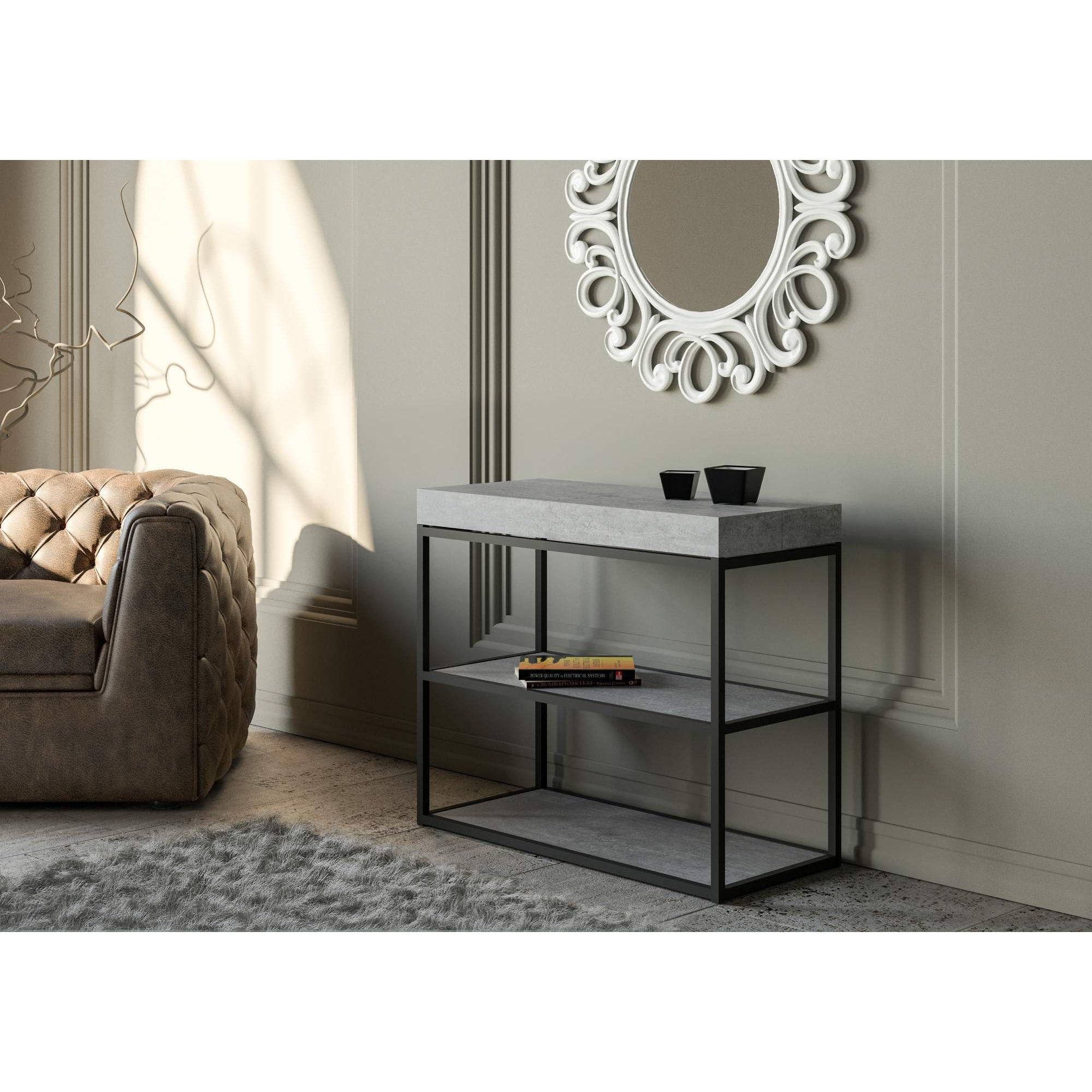 Console Plano Small cm.90x40 (extensible à 196) Ciment cadre Anthracite