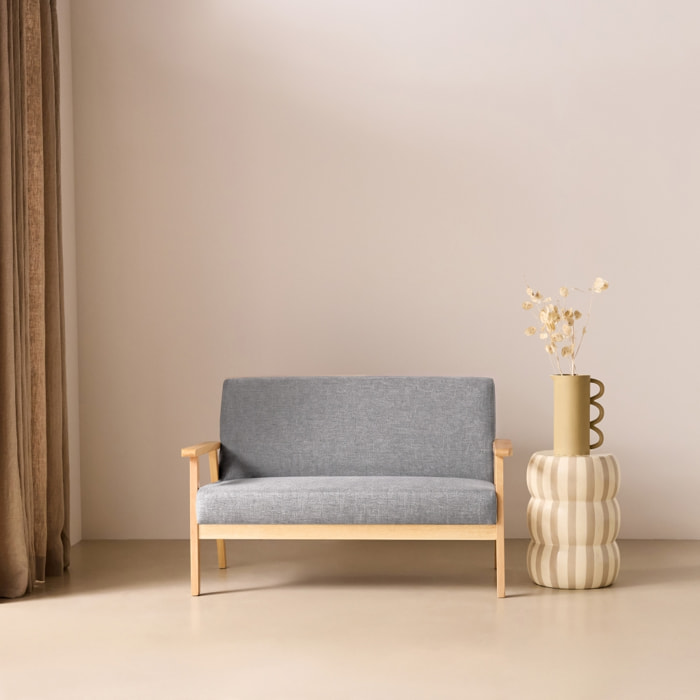 Canapé banquette 2 places bois d'hévéa tissu ISAK