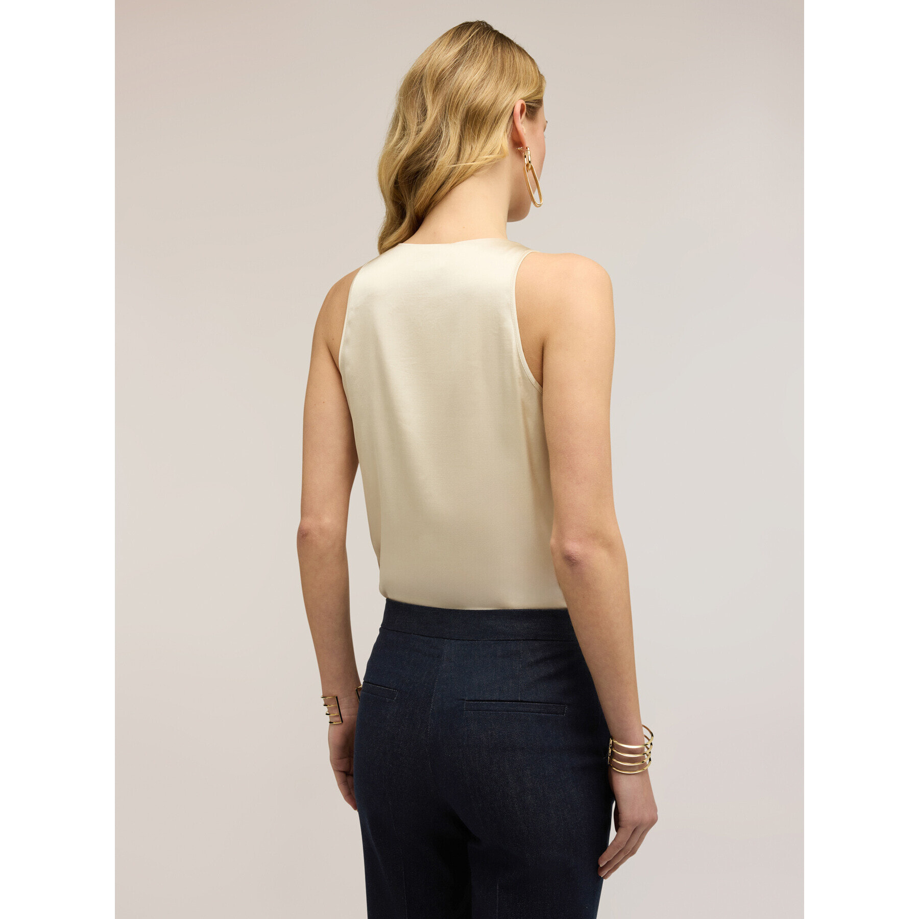 Motivi - Top de raso de hombro ancho - Blanco