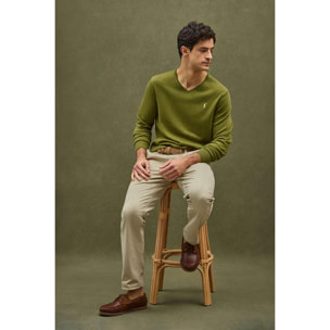 Maglione verde muschio con scollo a V e ricamo Rigby Go