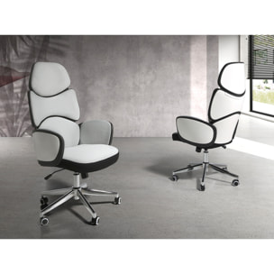 Silla Angel Cerdá oficina giratoria con asiento tapizado en tela gris claro y respaldo de pvc blanco acabado brillo con reposabrazos 64x69x118cm