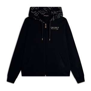 Felpa zip leggera con cappuccio e dettagli floreali