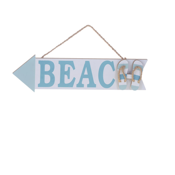 Cartello A Forma Di Freccia Con Scritta "Beach". Larghezza 39 Cm - Pezzi 3 - 39X11X2cm - Colore: Blu - Bianchi Dino - Marina, Decori Tema Marino