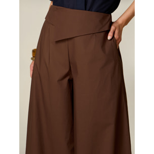 Oltre - Pantaloni wide leg con baschina in vita - Marrone