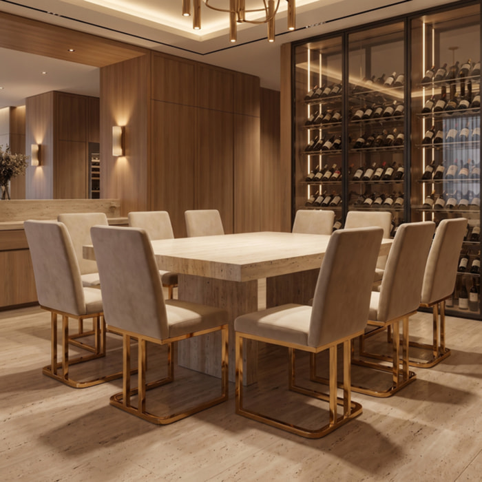 Sedia Imbottita in Effetto Velluto con Gambe Oro, Design Moderno ed Elegante per Sala da Pranzo, Cucina, Soggiorno, Studio e Ufficio