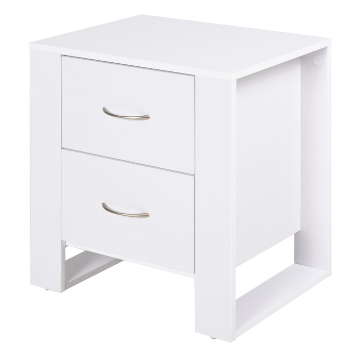 Table de Chevet Table de Nuit 2 Tiroirs Design Contemporain Dim. 48L x 39l x 54H cm Panneaux de Particules Blanc