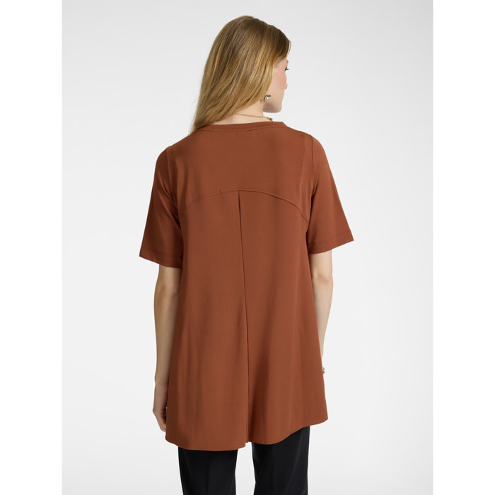 Elena Mirò - T-shirt lunga in jersey crêpe - Marrone