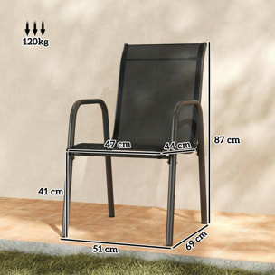 Juego de 6 Sillas de Jardín Exterior Apilables, Sillas Terraza Exterior con Reposabrazos, Asiento y Respaldo de Malla Transpirable, Estructura Metálica Resistente, 51x69x87 cm, Negro