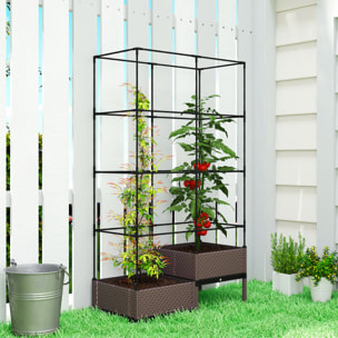 Jardinera con Enrejado Metálico, Jardinera Exterior Grande para Plantas Trepadoras, 2 Macetas de PP con Orificios de Drenaje, Tapones, Macetero Elevado para Jardín Patio, 100x50x174 cm, Negro