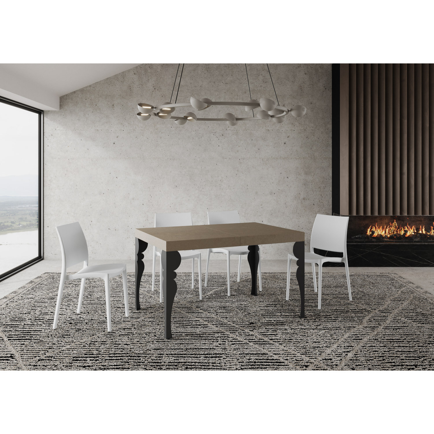 Table extensible 90x140/400 cm Paxon taupe pieds anthracite