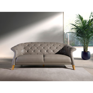 Sofá Chester de 2 plazas tapizado en piel de origen vacuno en gris patas de madera en miel 207x104x82cm