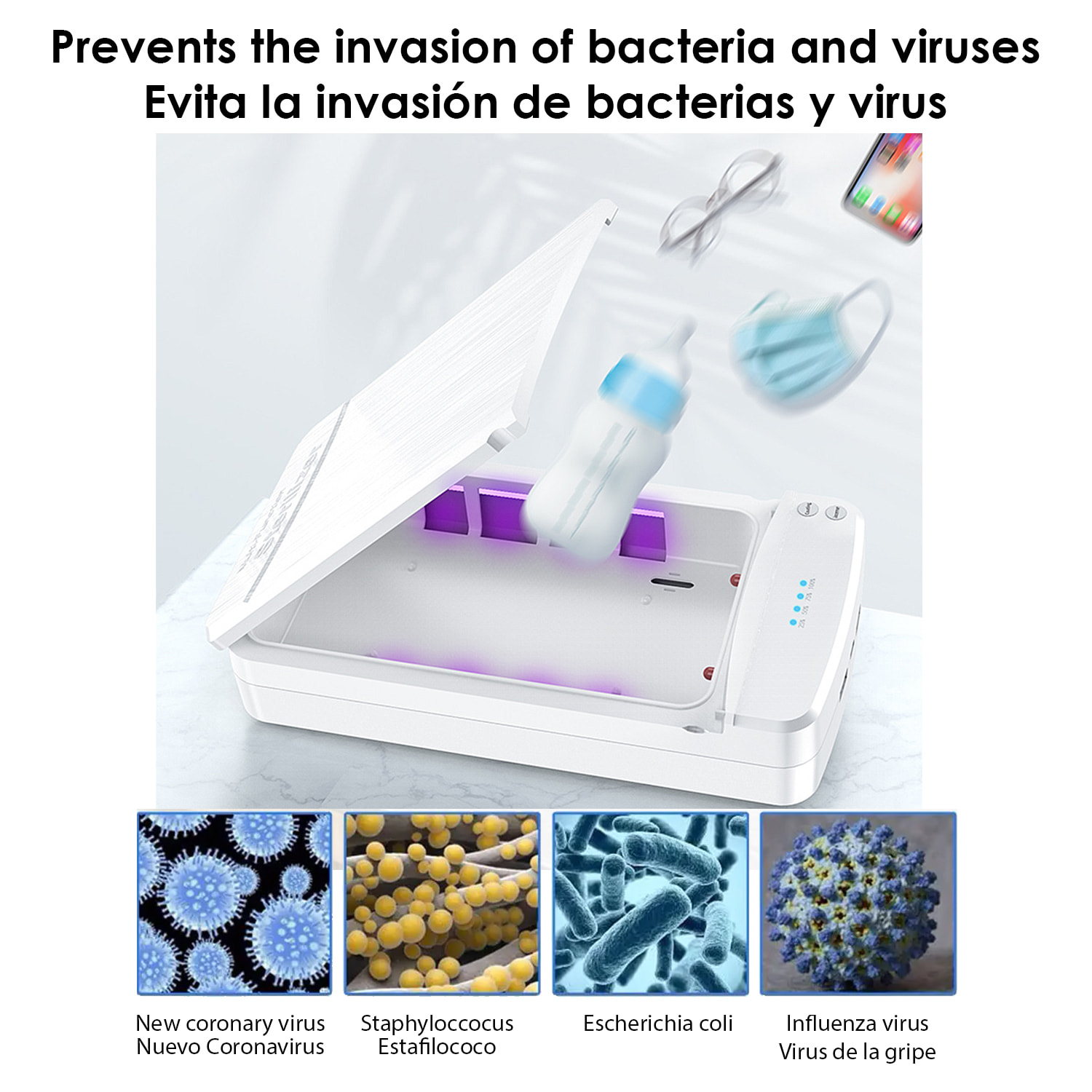 DAM Scatola sterilizzante con luce ultravioletta e funzione aromaterapia. 12x23x4 cm. Colore nero