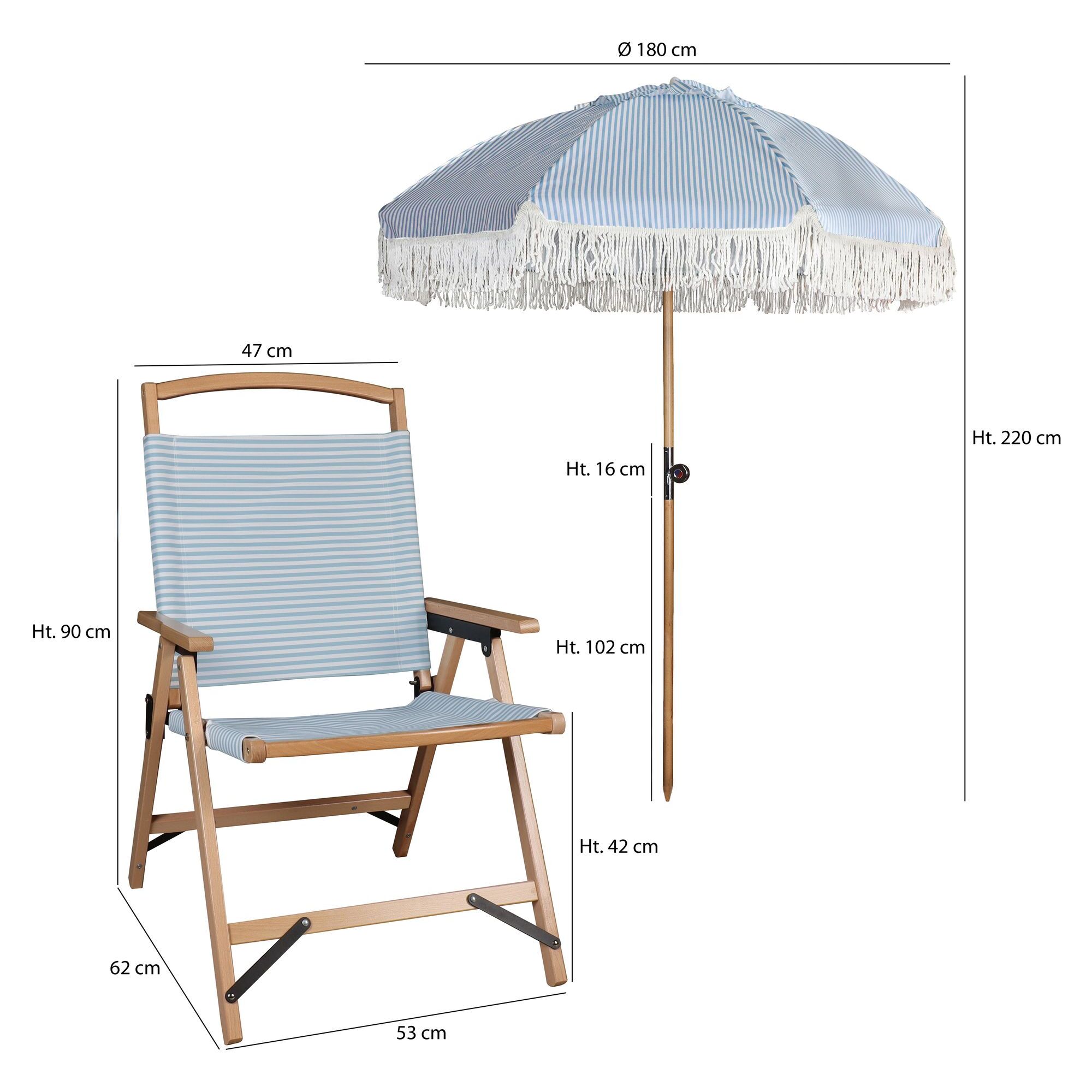 Lot de 2 chaises de plage bleues et parasol assorti PLAYA