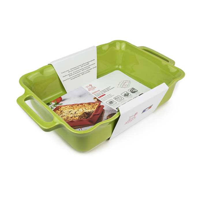 Plat céramique four rectangulaire festonné vert pomme 38 cm Délices