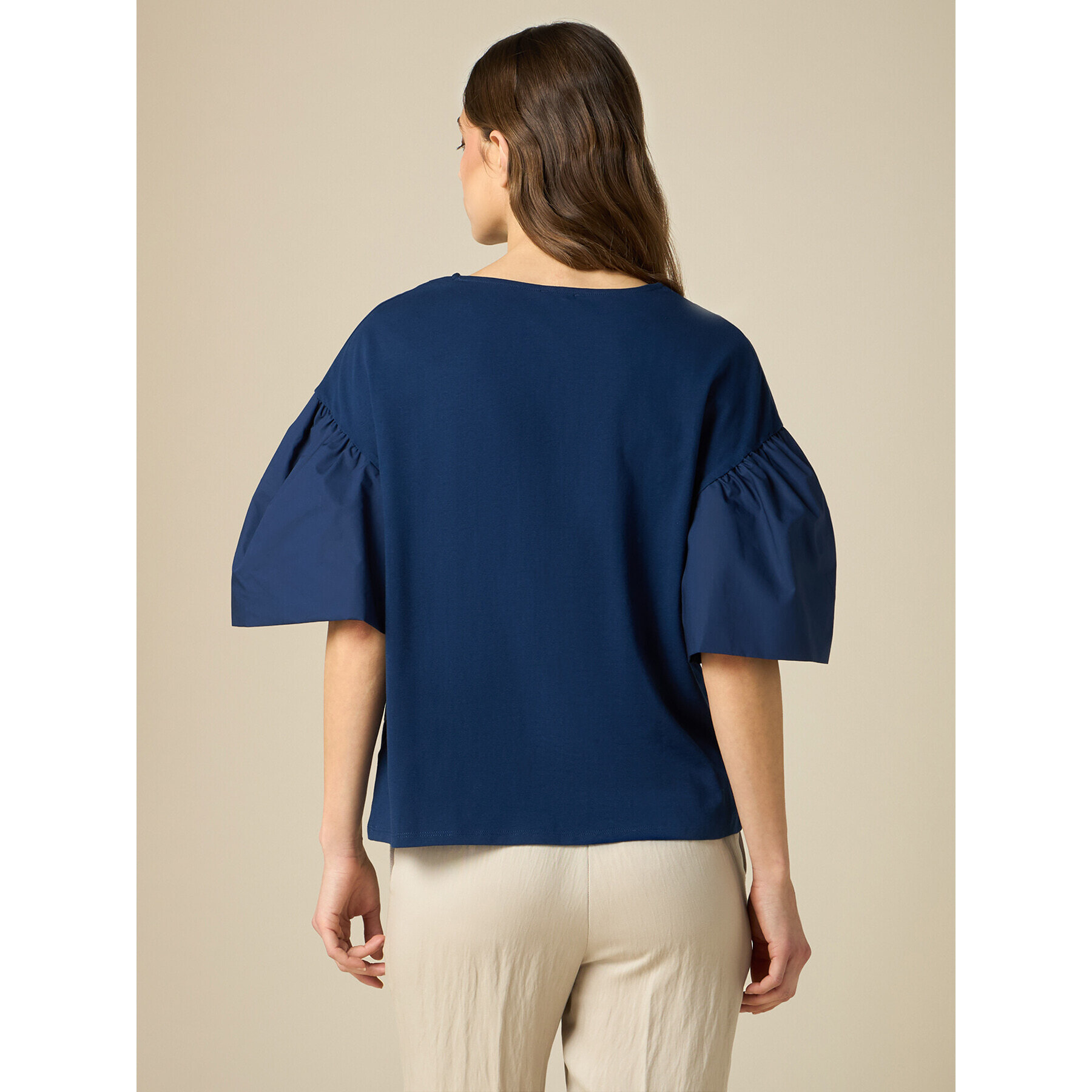 Oltre - T-shirt con maniche in popeline - Blu