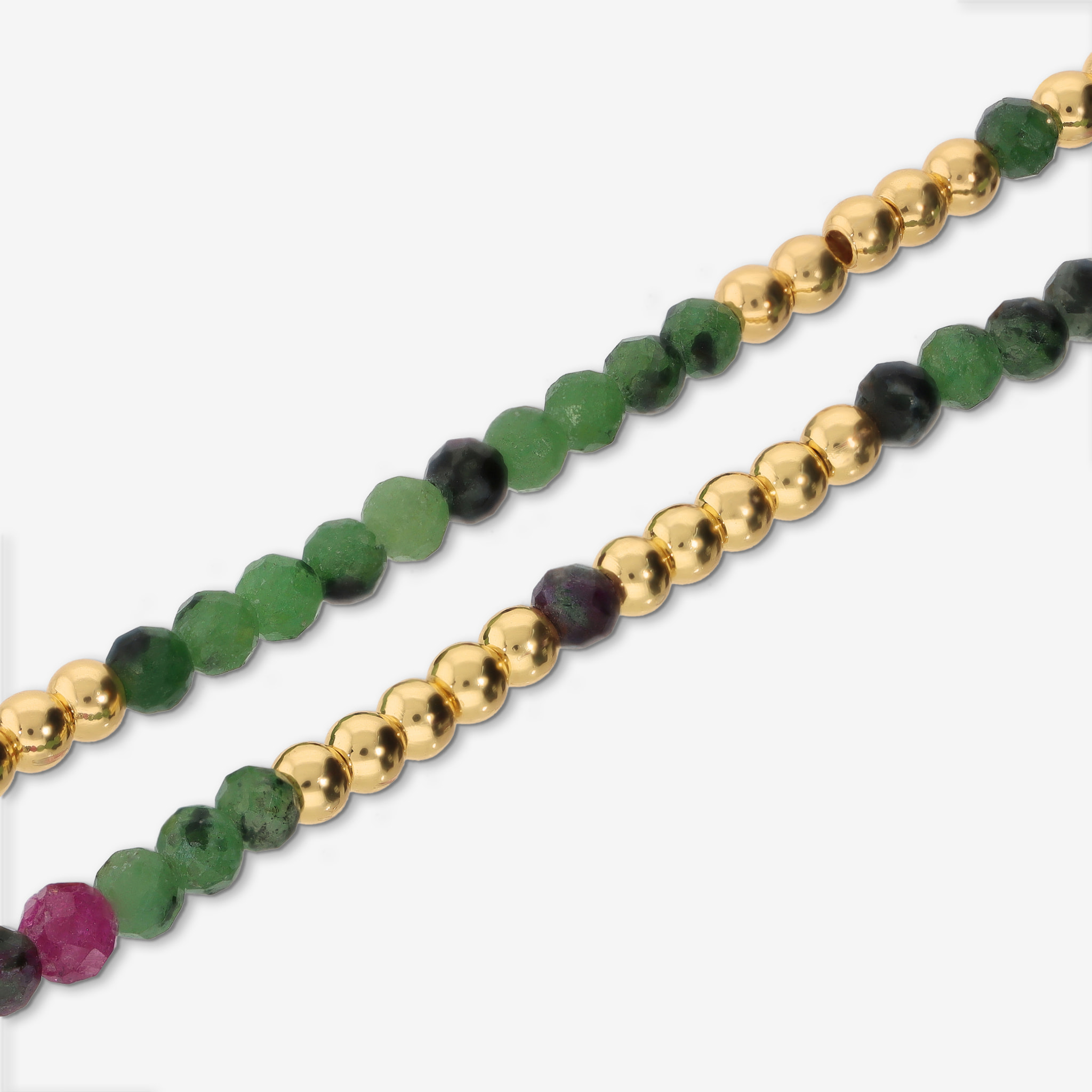 Bracciale Elastico con Pietre Naturali Verdi e Bead Lucide