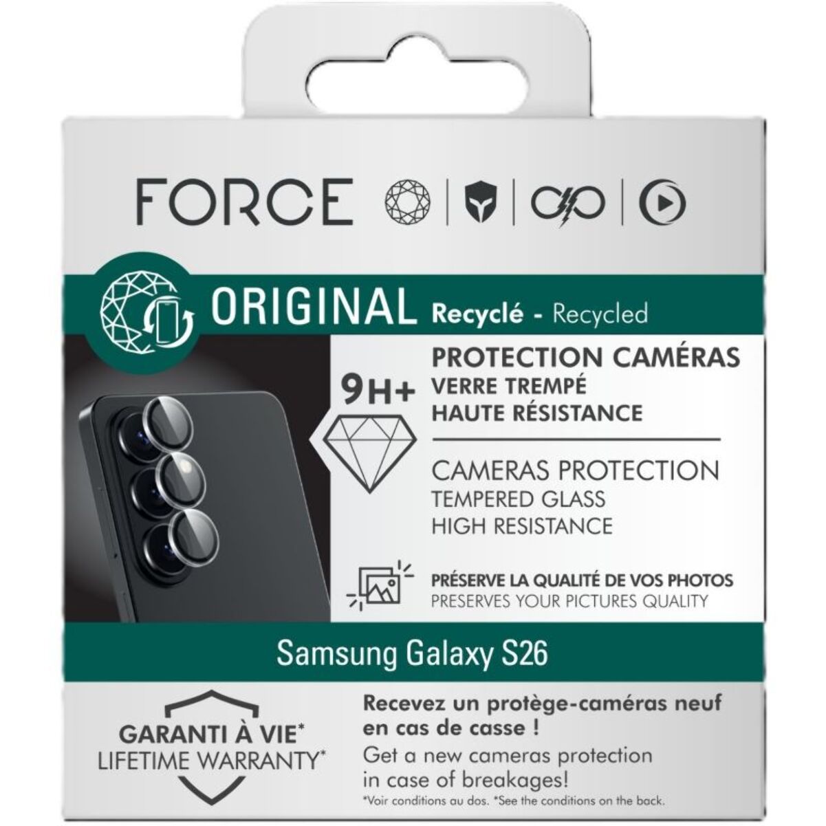 Protège écran FORCE GLASS objectif transparent x3 pour S26