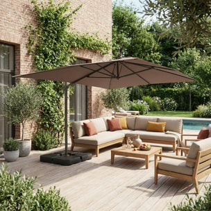 Parasol déporté rectangulaire 3x4m + dalles à lester 50x50cm ANTIBES + DALLES