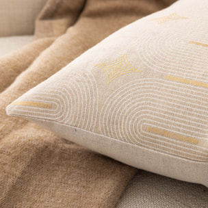 Coussin déhoussable en polycoton à imprimé métallisé - Beige