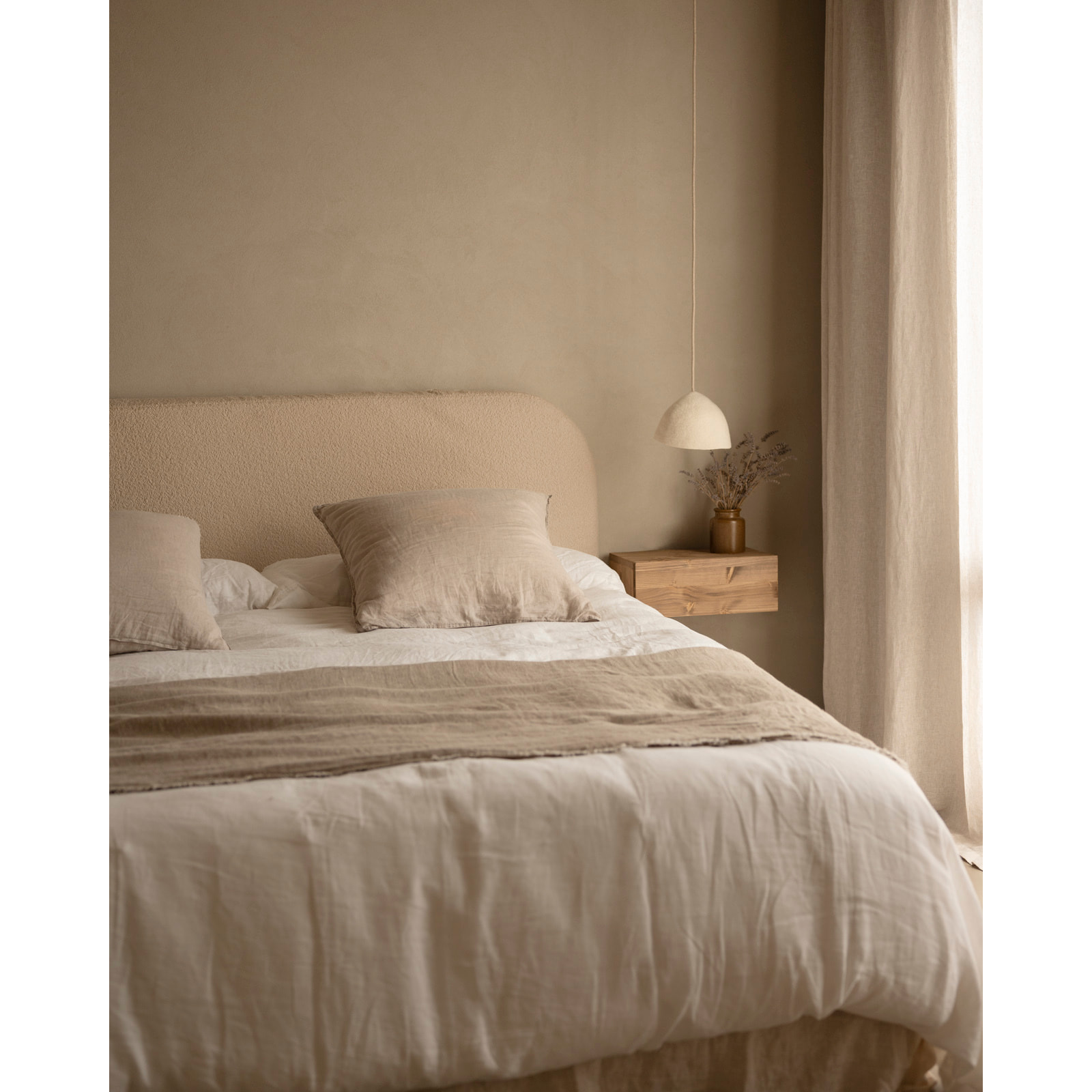 Cabecero tapizado desenfundable de bouclé beige de varias medidas