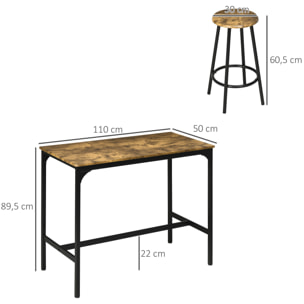 Juego de Muebles Altos Mesa y Sillas de Bar de 5 Piezas Mesa de Comedor Industrial y 4 Taburetes Redondos con Marco de Metal para Pub Comedor Marrón Rústico