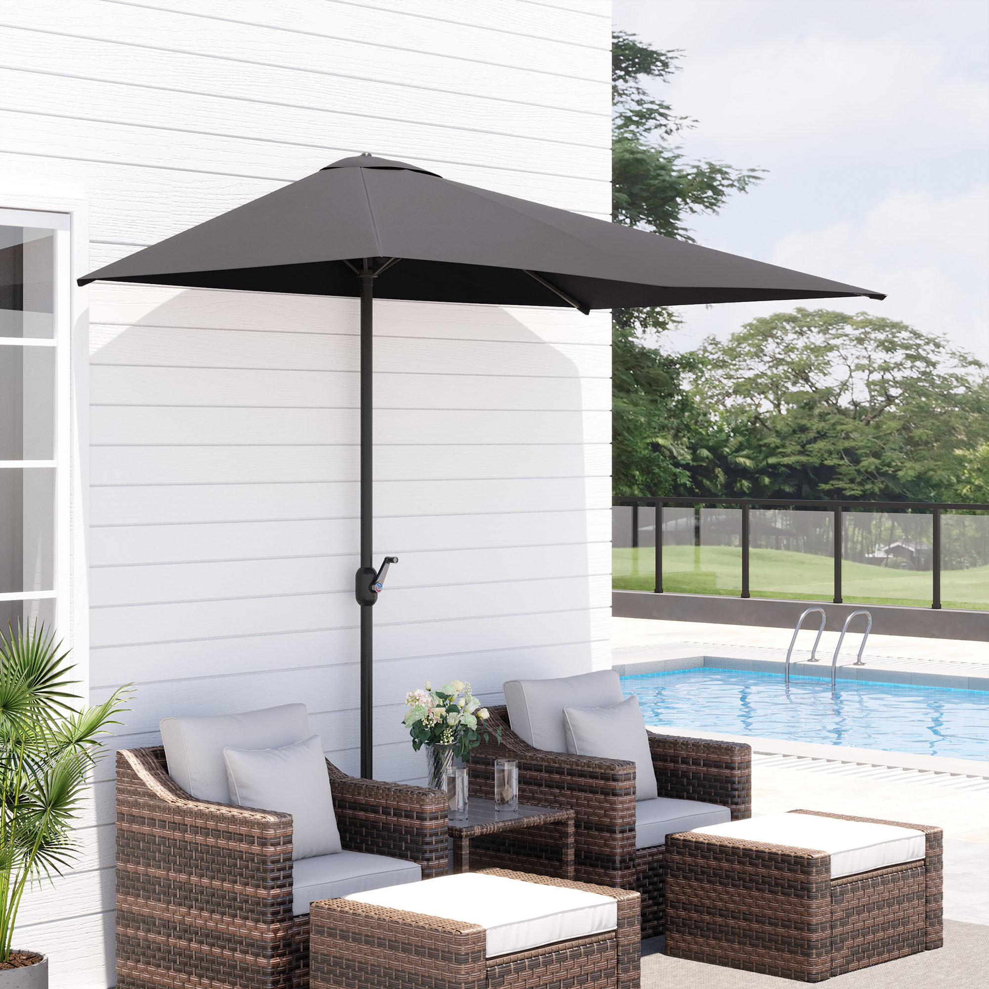 Demi-parasol Ø 230 cm Parasol de balcon terrasse avec manivelle Protection solaire UV Polyester pour contre au mur, porche, balcon crème