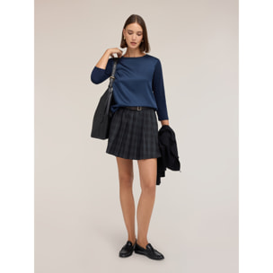 Motivi - T-shirt bimaterica a maniche tre quarti - Blu