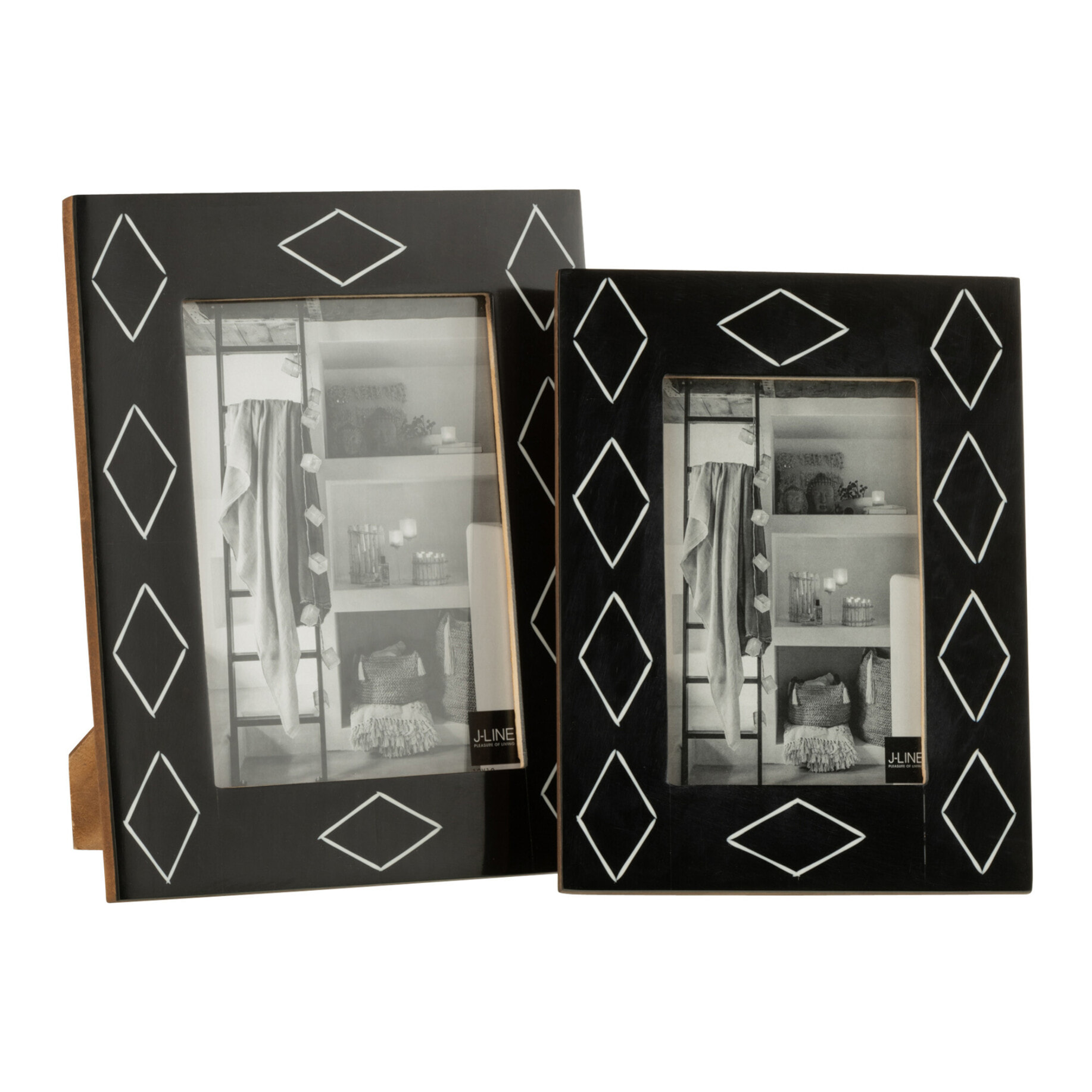 J-Line cadre photo Rectangle Motif - plastique - noir/blanc - grand