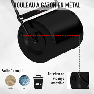 Rouleau à gazon jardin en acier avec poignée dim. 50L x 32l x 108H cm lestage max. 30 L noir