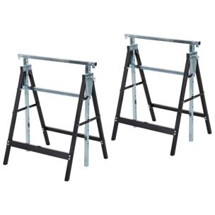 Lot de 2 tréteaux pliables télescopiques hauteur réglable 80-130 cm noir