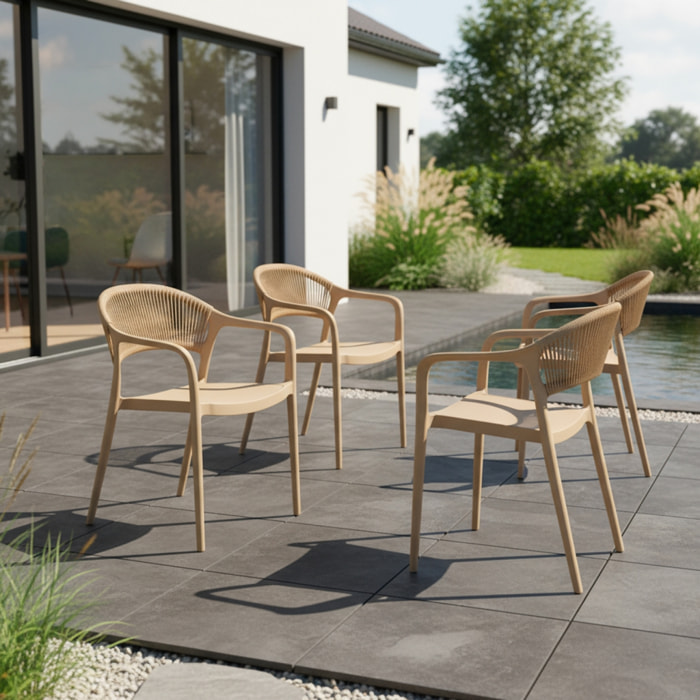 Chaise de jardin empilable avec effet corde (lot de 4) JOVIA