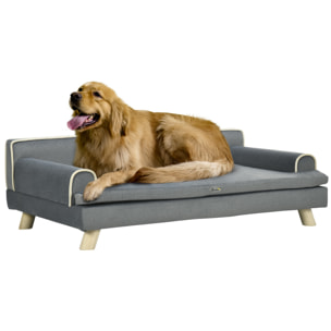 Canapé chien lit pour chien design scandinave coussin moelleux piètement bois dim. 100L x 62l x 32H cm polyester gris