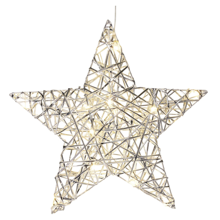 estrella navideña en color plata con 20 luces led blancas cálidas 30x8x30cm