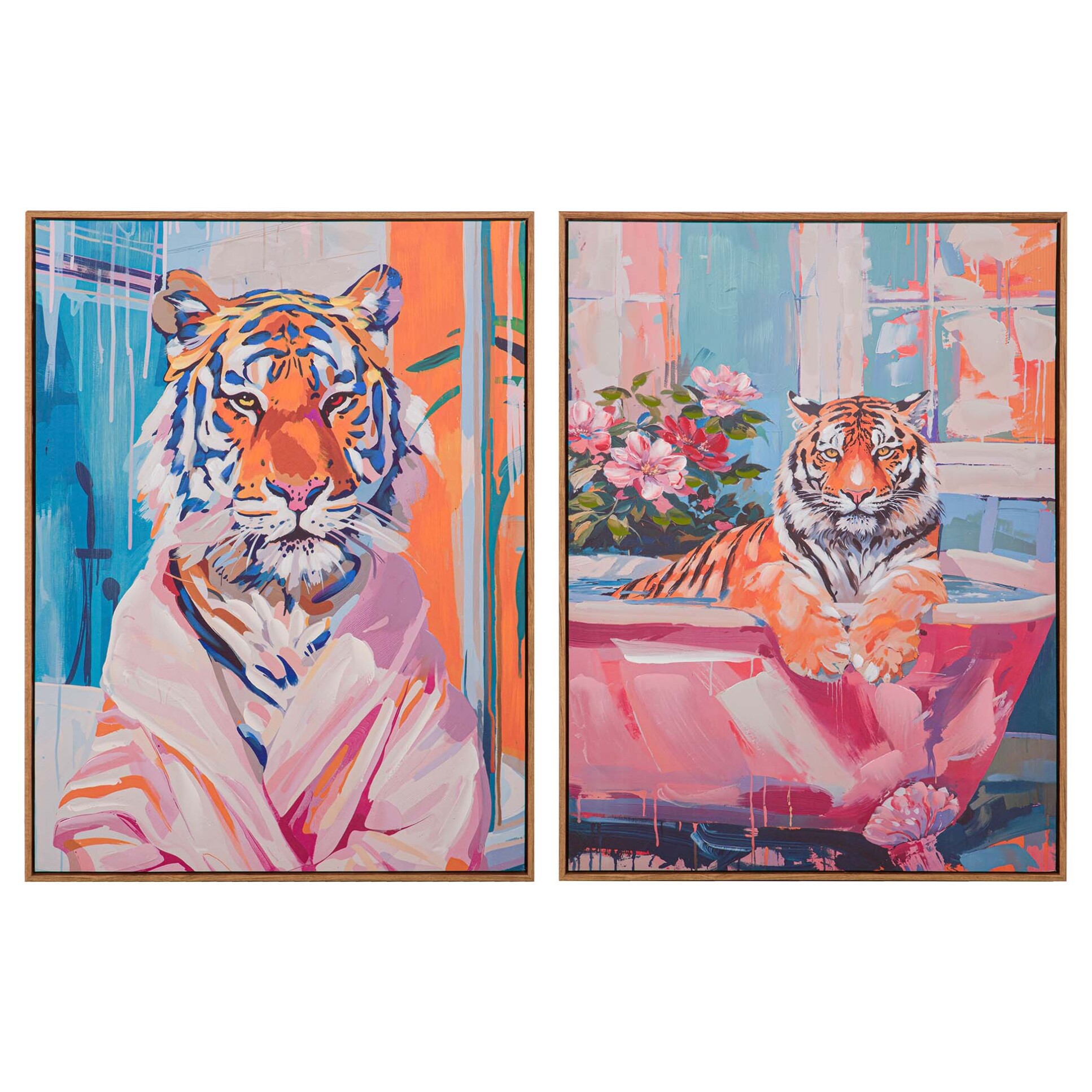Set 2 Cuadros Tigres 80% Pintado A Mano 60x4x80 Cm