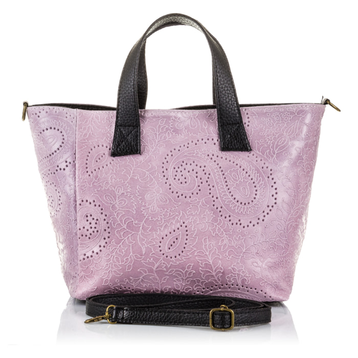 Cassandra Borsa tote Donna. Pelle autentica Suede Incisa Arabesco