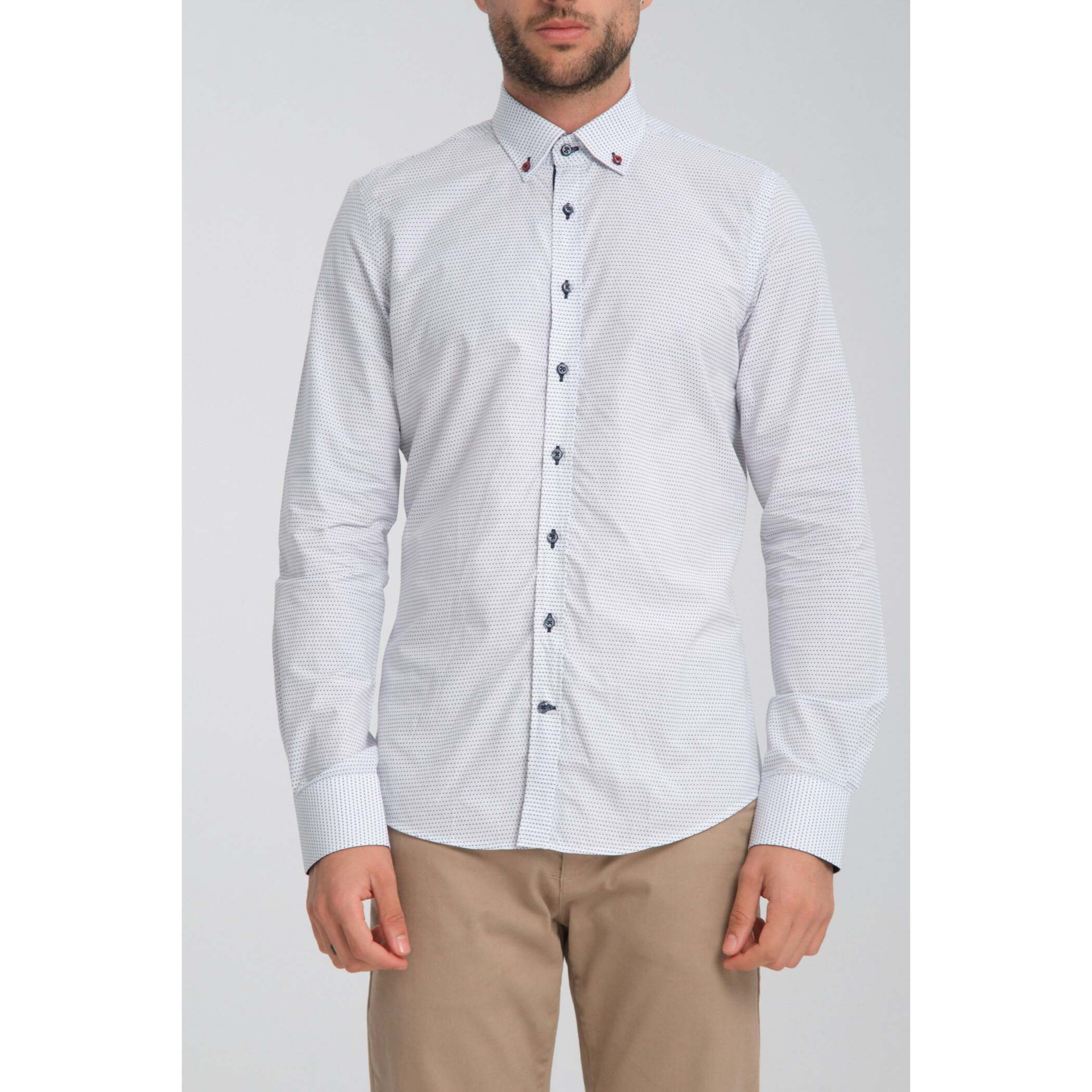Camicia Uomo Botton Down Slim Jacquard Fantasia Bianco e Blu