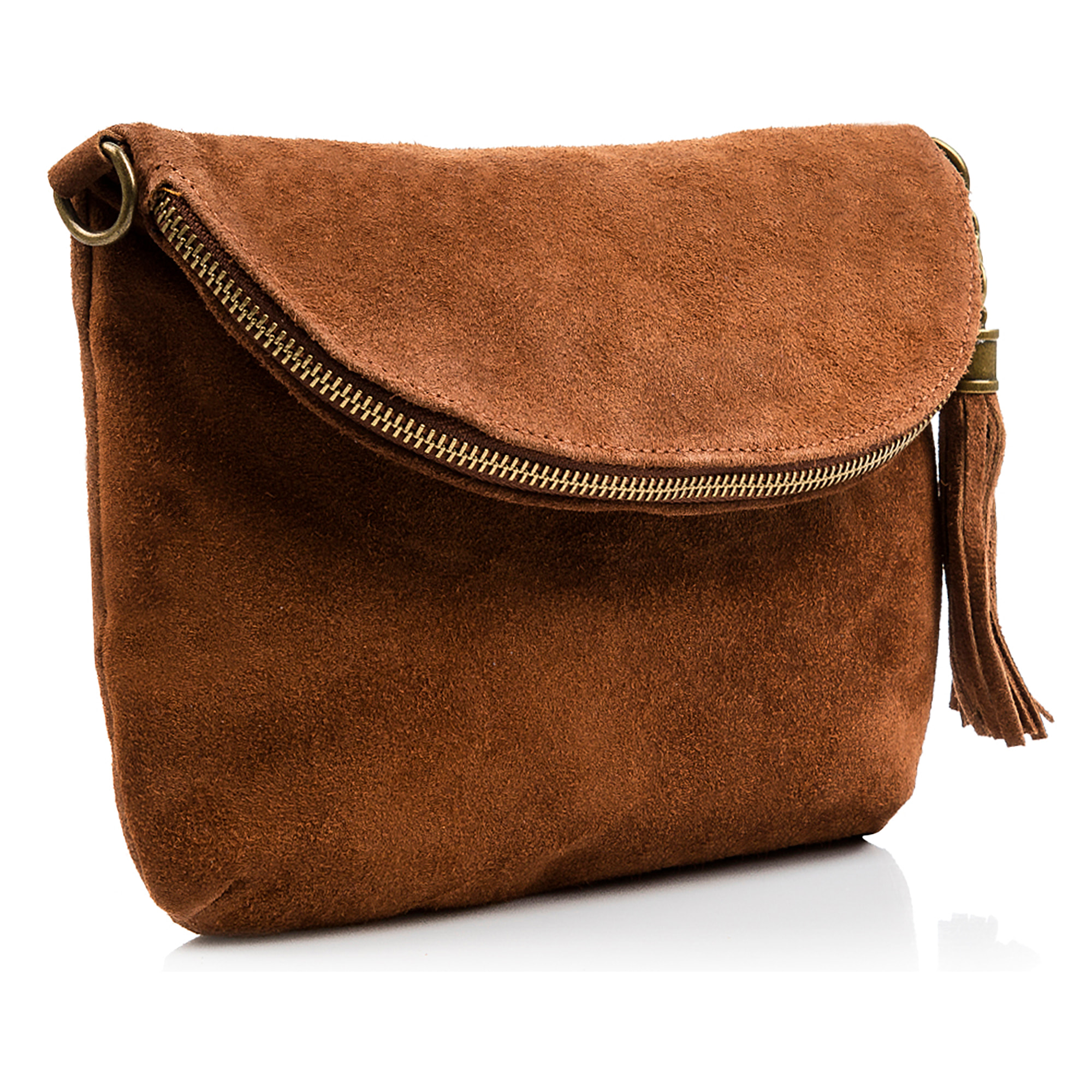 FIRENZE ARTEGIANI Borsa a Spalla da Donna Cenerente Vera Pelle Scamosciata Made in Italy 24x3x19 Cm. Colore: marrone scuro